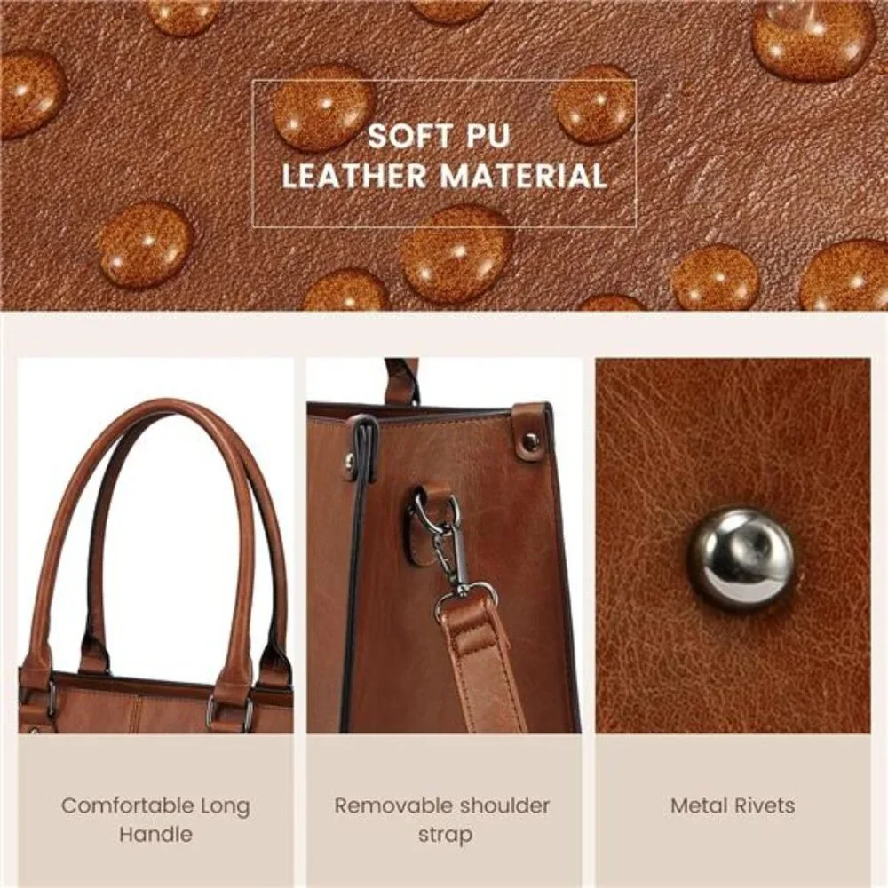 Laptop Tote Bag for Women 15.6 Inch Large Capacity Vintage Vegan Leather